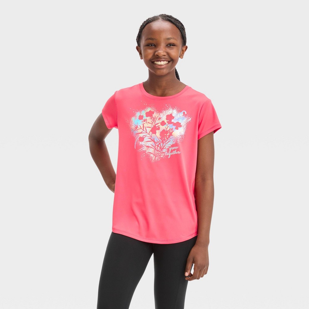 Girls' Short Sleeve 'Grow Together' Graphic T-Shirt - All in Motion™ Coral Pink XL