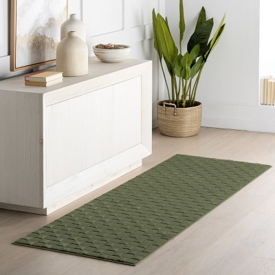 Alaiya Green Geometric Machine Washable Runner Rug, 2' 8" x 8'