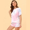 cheibear Women's Tie Dye Short Sleeves Sleepshirt with Shorts Lounge Sleepwear Pajama Set - 3 of 4