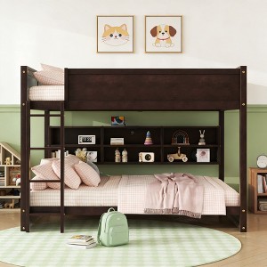 Luxystar Queen Over Queen Wood Bunk Bed with Built-in Storage Cabinets,Charging Station,Ladder and Safety Guardrails - 1 of 4