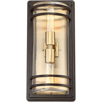 John Timberland Modern Outdoor Wall Sconce Fixture Bronze and Warm Brass 16" Clear Glass for Exterior House Porch Patio Deck