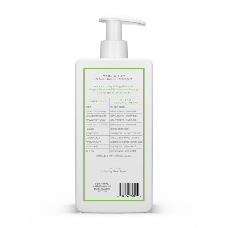 Native Vegan Cucumber &#38; Mint Natural Volume Shampoo, Clean, Sulfate, Paraben and Silicone Free - 16.5 fl oz, 4 of 11