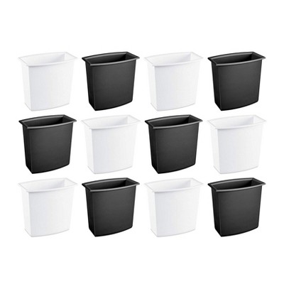 Sterilite 2-Gallon Rectangular Vanity Wastebasket, Black/White  (12 Pack)