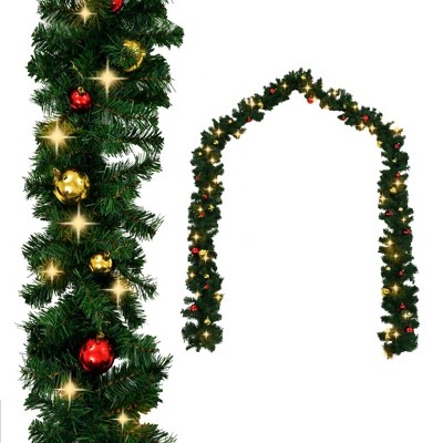 vidaXL Waterproof Christmas Garland with Energy-efficient LED Lights and Baubles, 66 ft Green PVC Decor for Indoor/Outdoor
