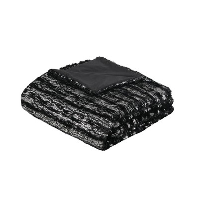 Naomi Black and Silver Faux Fur Full/Queen Duvet Cover Set