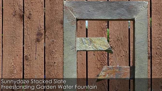 Sunnydaze 49"H Electric Natural Stacked Slate Column Outdoor Water Fountain, 2 of 10, play video