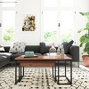 Emma and Oliver Two Piece Modern Industrial Style Nesting Coffee Table Set with Storage Drawer in Walnut Finish with Black Steel Tube Frame - 2 of 4