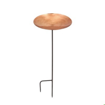 16" Polished Copper and Stainless Steel Birdbath with Stake