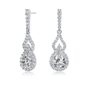 Guili Sterling Silver Rhodium Plated Clear Pear and Round Cubic Zirconia Halo with Open Pear Drop Earrings, a True Classic of Sheer Elegance - 1 of 3