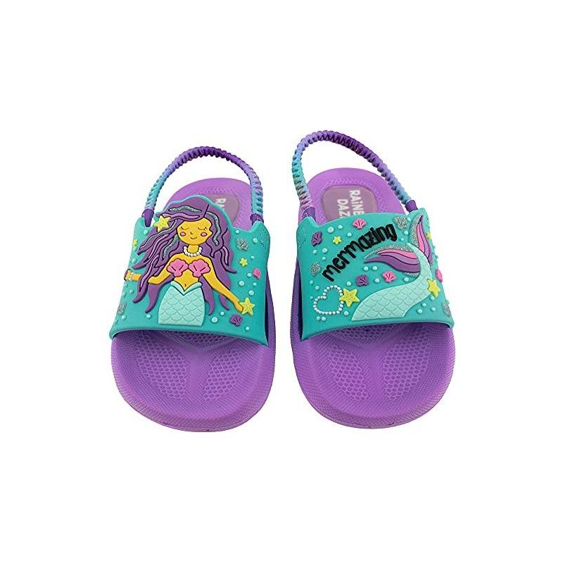 Rainbow Daze Slide Sandal, Mermaid/Shark/Unicorn Molded Slides With Elastic Back Strap, Toddler Size 5-12, Purple/Blue/Pink, 1 of 9