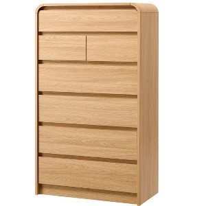 7 Drawers Dresser for Bedroom, Modern Dressers & Chests of Drawers with Curved Profile Design, Wooden Dresser for Living Room, Natural - 1 of 4