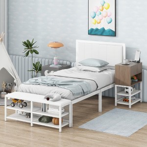 ALEXOUN Metal Platform Bed with Two-Tier Storage Shelves and Wooden Storage Cabinet,Easy Assembly,for Bedrooms, Apartments - 1 of 4