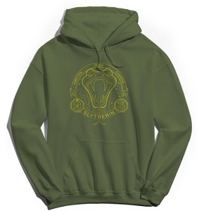 Harry Potter Men's Minimalist Mascot Slytherin Outline Long Sleeve Graphic Cotton Sweatshirt Hoodie - Military Green L - 1 of 3