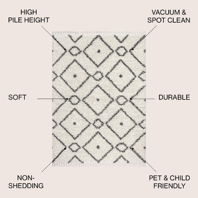 Cream and Grey Diamond Shag Synthetic Area Rug 3x5