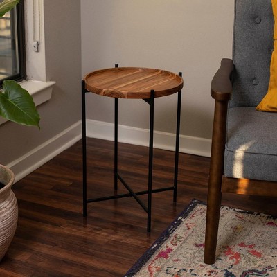 Natural Acacia Folding Side Table with Removable Tray