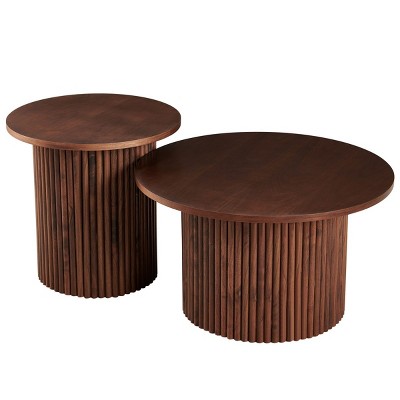 End Table Sets Of 2, Coffee Table Sets Modern With Wood Veneer Tabletop, Coffee Table Sets Farmhouse With Metal Base-Cuddlewood