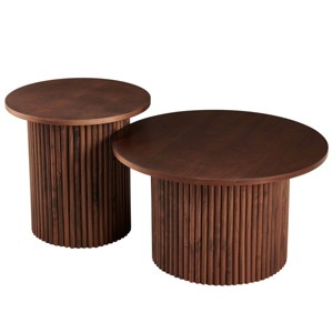 End Table Sets Of 2, Coffee Table Sets Modern With Wood Veneer Tabletop, Coffee Table Sets Farmhouse With Metal Base-Cuddlewood - 1 of 4