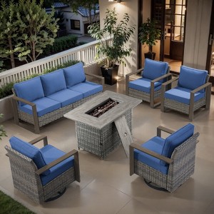 Buenhomino 8 Piece Patio Furniture Set with 41" Fire Pit Table Wicker Rattan Patio Sectional Sofa Set Outdoor Seating Furniture with Thickened Cushion - 1 of 4