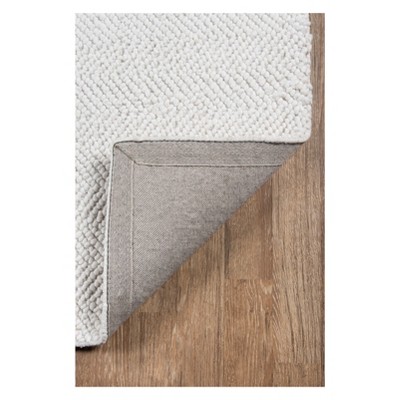 Ivory Herringbone 5' x 8' Handmade Wool and Synthetic Area Rug