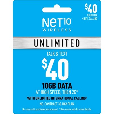 Net10 Wireless 30-Day Unlimited Talk/Text/Data Prepaid Card (Email Delivery)