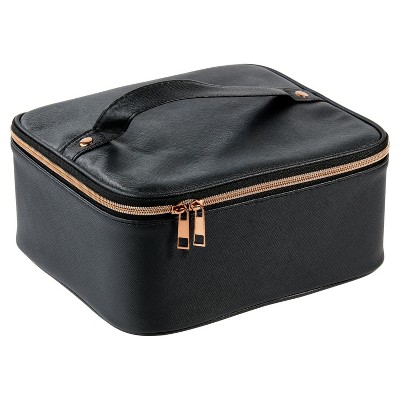 Train Case Cosmetics Organizer with Adjustable Dividers for Travel with Makeup & Toiletries, Black, Size 10.00" x 4.75" x 8.75"