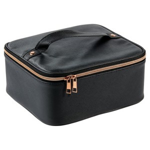 Train Case Cosmetics Organizer with Adjustable Dividers for Travel with Makeup & Toiletries, Black, Size 10.00" x 4.75" x 8.75" - 1 of 4