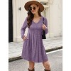 Long Sleeve V-Neck Sweater Dress 2025, Women's Empire Waist Babydoll Fall Dress with Pockets Purple - 3 of 4