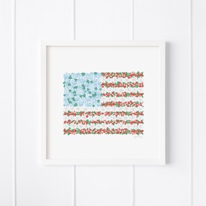 USA Floral Flag Framed Museum Quality 12" x 12" Art Print by Ramus & Co - 1 of 4