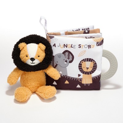 Image of Lambs & Ivy Jungle Story Developmental Soft Book & Lion Plush Toy Gift Set