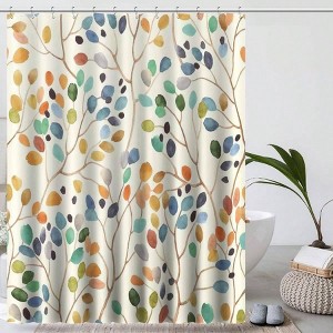 Floral Shower Curtain, Colorful Leaves Bathroom Decoration with Hooks 72" X 72" - 1 of 4