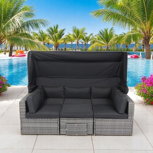 7-Piece Outdoor Patio Furniture Set with Retractable Canopy,Wicker Rattan Sectional Sofa with Washable Cushions for Lawn,Garden, Backyard, or Poolside - 1 of 4