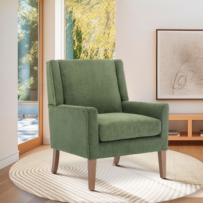 Modern Wingback Accent Chair, Upholstered Armchair with Lounge Seat & Wood Legs