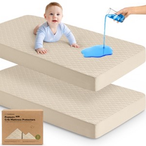 2-Pack Protect+ Waterproof Crib Mattress Protector Covers, Mavy Quilted Cotton Baby Mattress Topper, Toddler Crib Sheets - 1 of 4