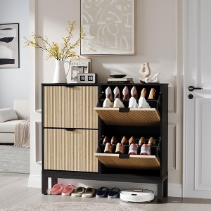 4-Drawer Shoe Cabinet - Adjustable Shelves Holds 24-28 Pairs, Space-Saving Narrow Design for Entryway/Hallway - 1 of 4