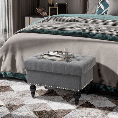 Elegant Gray 67cm Tufted Fabric Ottoman with Wood Legs and Storage
