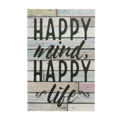 15" x 10" Happy Mind Happy Life Wooden Wall Art White/Light Blue - Stonebriar Collection