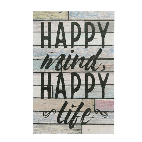 10.039"x15.039" Happy Mind Happy Life Wooden Wall Art White/Light Blue - Stonebriar Collection: Rustic Coastal Decor - image 1 of 4