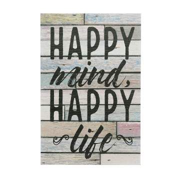 10.039" x 15.039" Happy Mind Happy Life Wooden Wall Art White/Light Blue - Stonebriar Collection