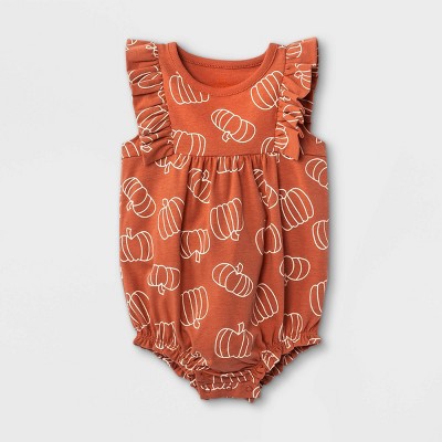 Baby Girls' Pumpkin Short Sleeve Romper - Cat & Jack™ Terracotta Red 12M
