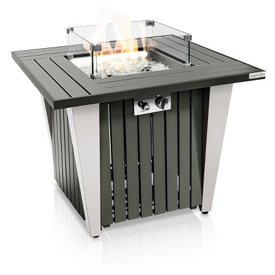 SereneLife 50,000 BTU Outdoor Gas Fire Pit Table - Square with Stainless Steel Lid & Legs for Stylish Ambience and Warmth on Cool Nights