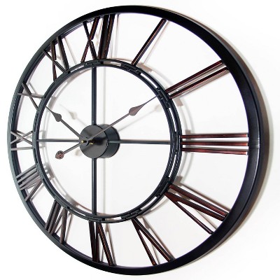 Oversized Bronze Metal Industrial Wall Clock with Cut Out Design