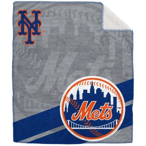 MLB New York Mets Corner Logo Faux Shearling Blanket - 1 of 3