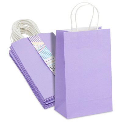 Blue Panda 25 pcs 5"x3.15"x9" Purple Kraft Paper Gift Bags, Party Favor, Shopping Bags with Handles
