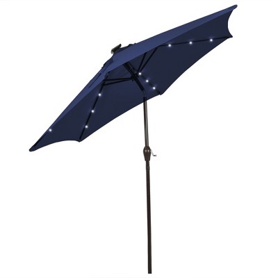 Tangkula 10FT Solar Umbrella LED Patio Market Steel Tilt w/Crank Outdoor Orange New Patio