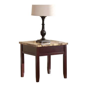 Orton Faux Marble Top End Table in Dark Cherry - Lexicon