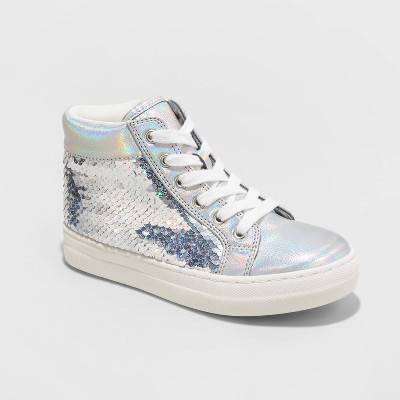 girls silver high top sneakers