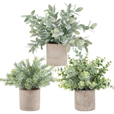 Attop 3 Pack Mini Potted Fake Plants Artificial Plastic Eucalyptus Plants Topiaries for Home Office Decor