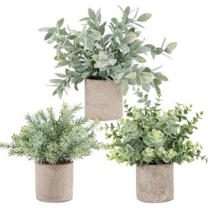 Attop 3 Pack Mini Potted Fake Plants Artificial Plastic Eucalyptus Plants Topiaries for Home Office Decor - 1 of 4