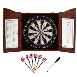 GSE Dartboard Cabinet with Sisal/Bristle Dartboard, Dart Scoreboard, and 6 Steel Tip Darts - 1 of 4