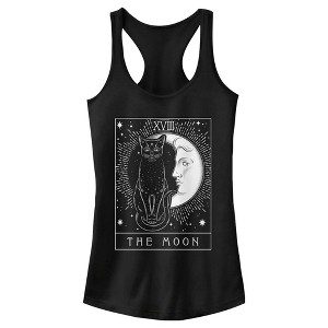 Juniors Womens Lost Gods Celestial Cat Moon Tarot Racerback Tank Top - 1 of 4
